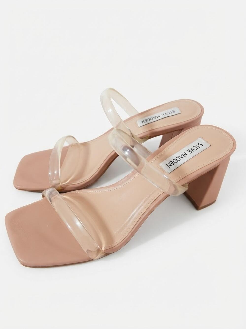 Steve Madden Lilah Clear Strap Pink Nude Block Heel Sandals Size 7 Chic Party